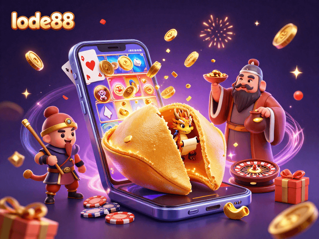 Engage with thrilling lode88 slot games as fortune cookie characters create vibrant casino energy.