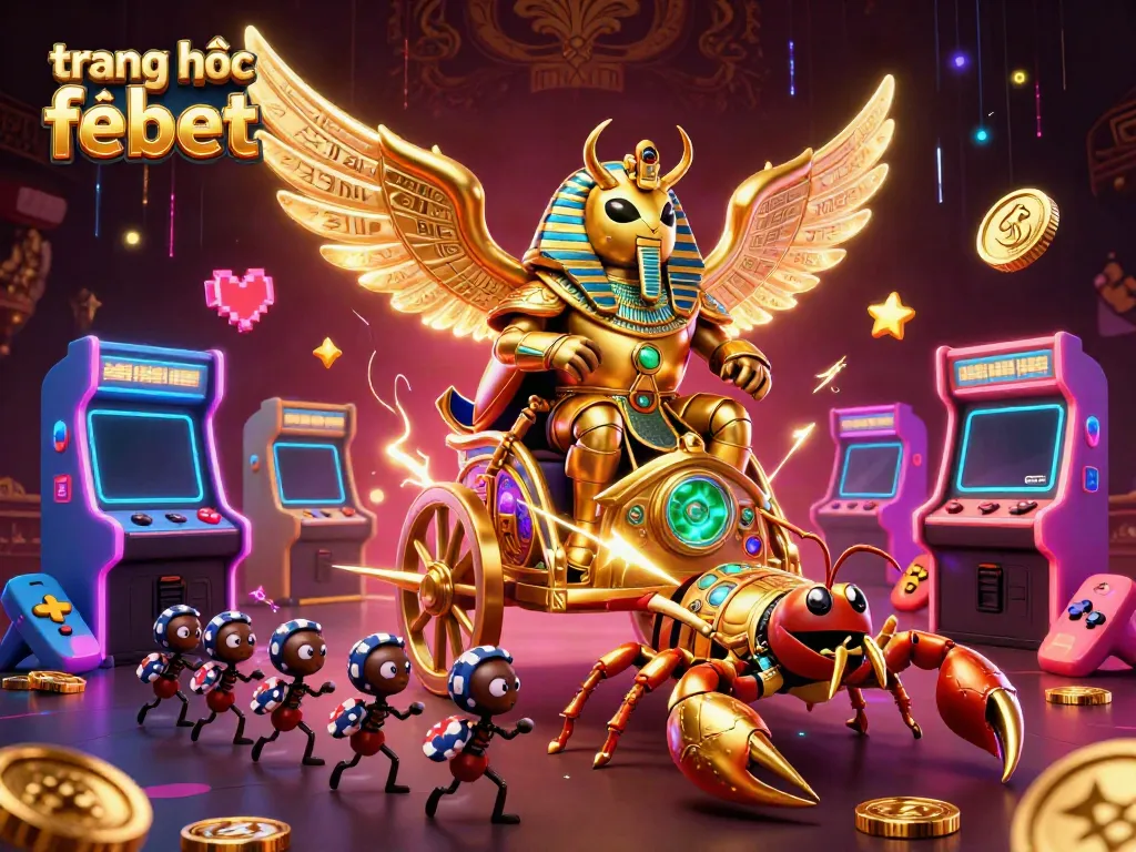 Win big with the vibrant atmosphere of trang chủ febet featuring a majestic golden scarab and thrilling casino elements.