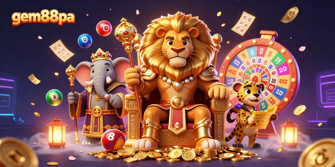 Experience thrilling wins at gem88pa with a vibrant casino scene featuring animated characters, games, and excitement.