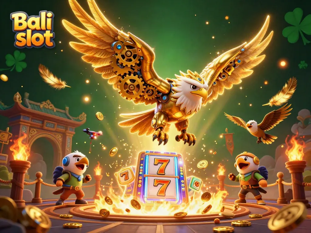 Engage with the vibrant Bali slot scene featuring a cybernetic eagle amid thrilling gaming elements.
