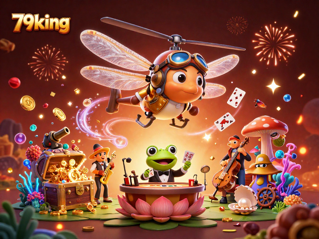 Engage in thrilling gameplay at 79king with a vibrant casino scene featuring a frog dealing cards.