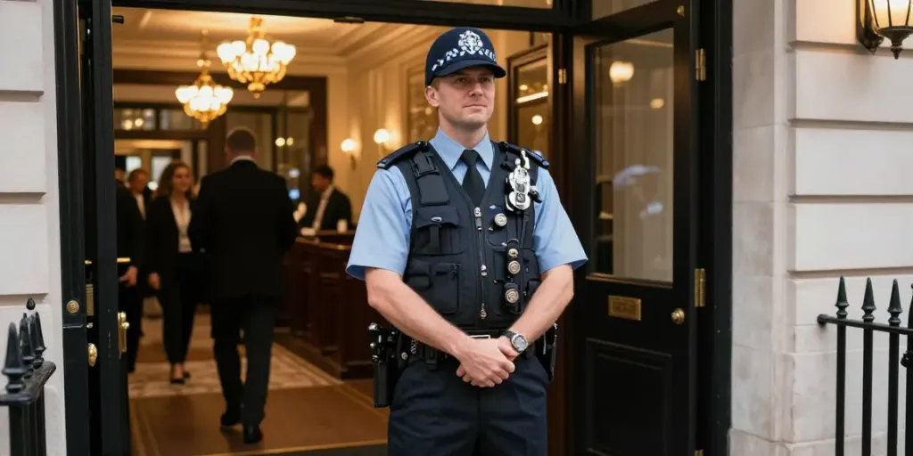 Security Guard ensuring safety at a local event venue in London, trusted provider.