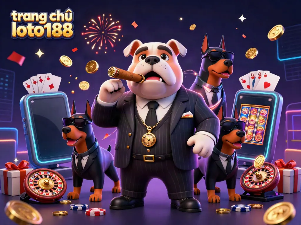 Experience gaming excitement at trang chủ loto188 with vibrant 3D characters, slot games, and festive elements.