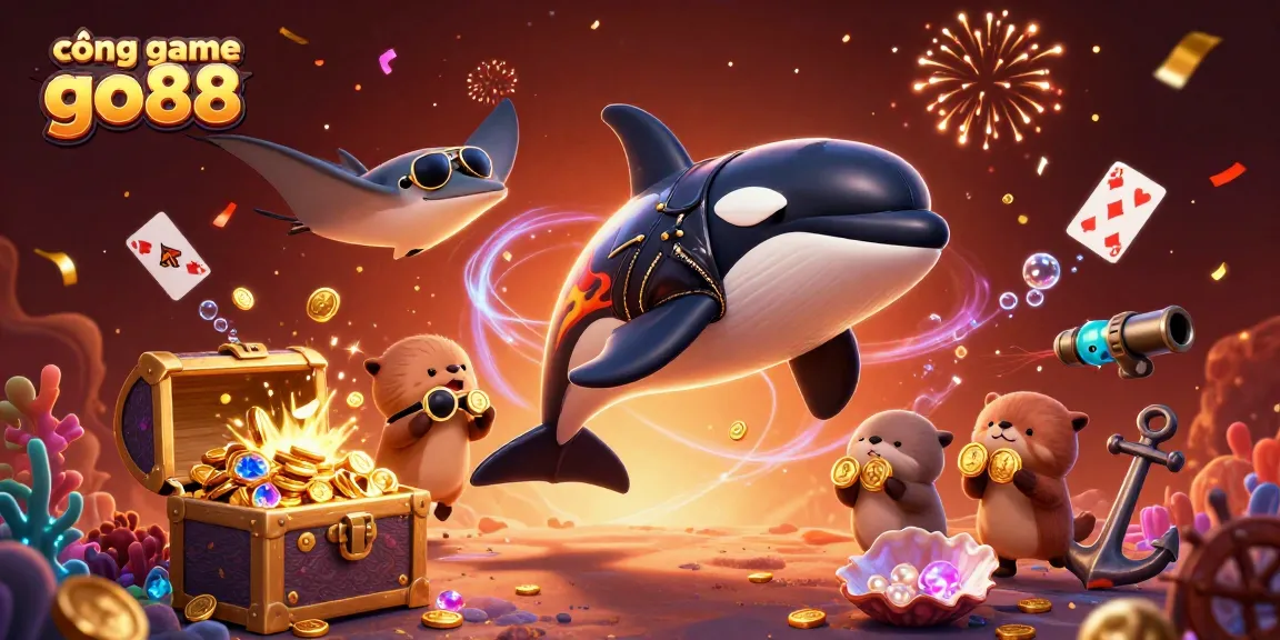 Engage with the cổng game go88 featuring dynamic characters and casino elements in vibrant underwater scenery.