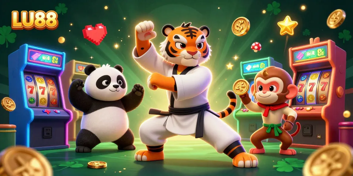 Engage with LU88 through exciting casino gaming elements featuring kung fu characters in a colorful environment.